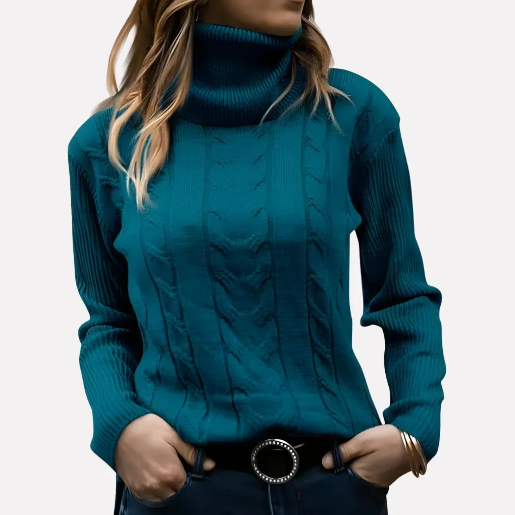 Women's Cable Knit Turtleneck Jumper Long Sleeve