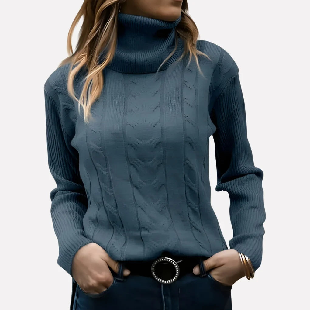 Women's Cable Knit Turtleneck Jumper Long Sleeve