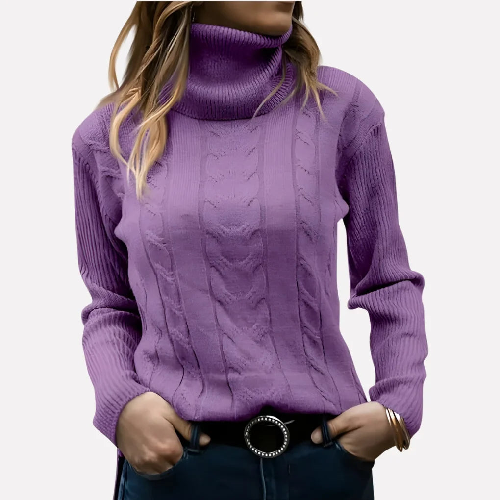 Women's Cable Knit Turtleneck Jumper Long Sleeve