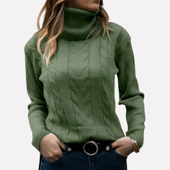 Women's Cable Knit Turtleneck Jumper Long Sleeve