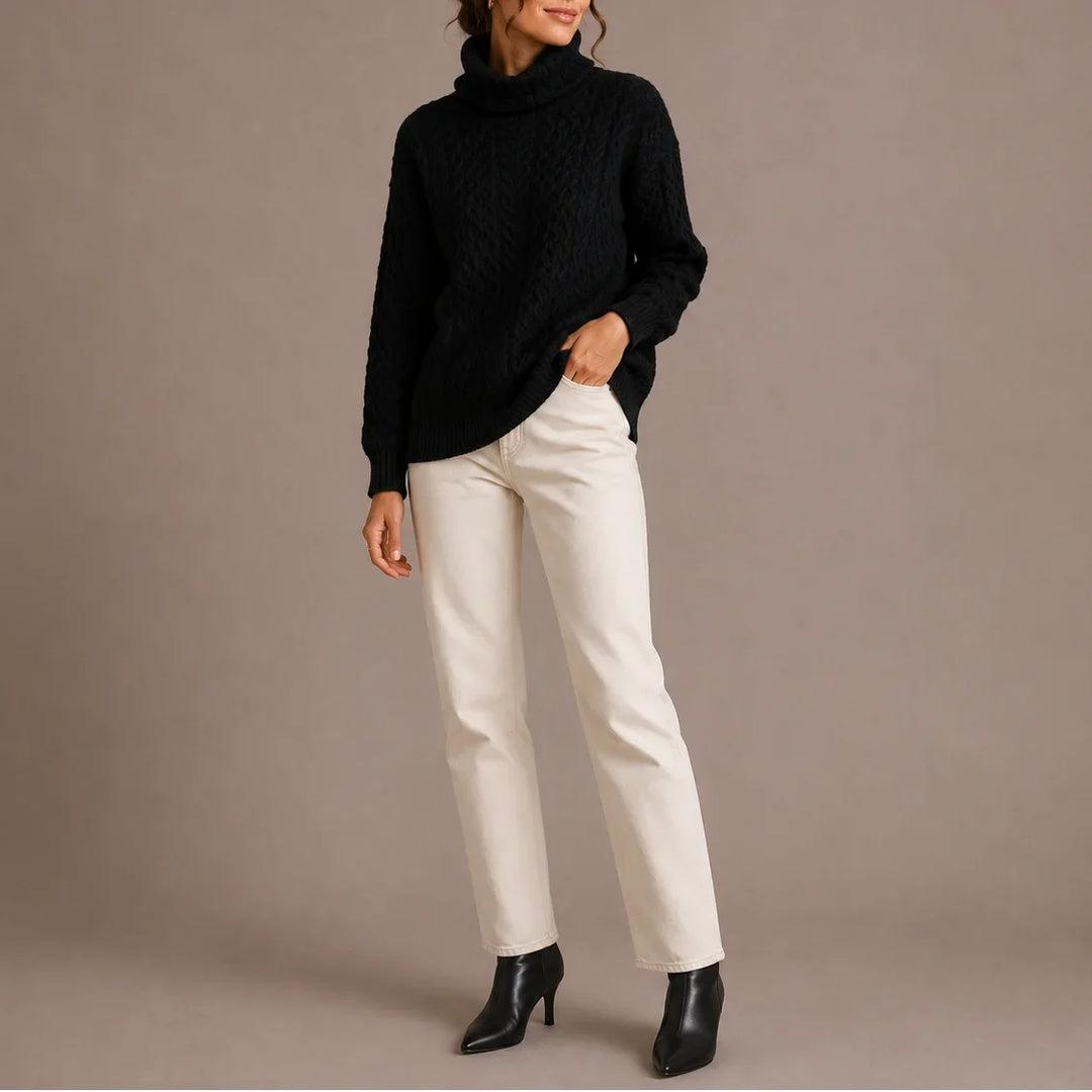 Women's Knitted Chunky Turtleneck Cable Knit Jumper