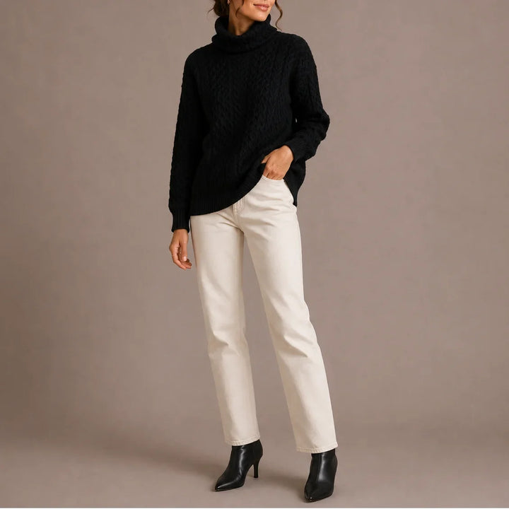 Women's Knitted Chunky Turtleneck Cable Knit Jumper