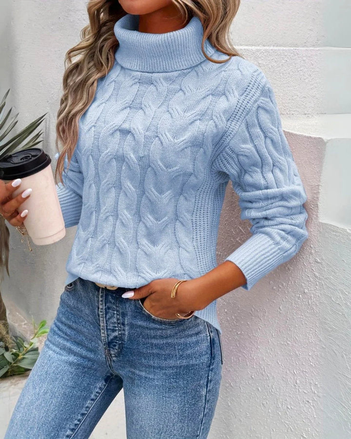 Women's Cable Knit Turtleneck Sweater Cosy Long Sleeve Pullover