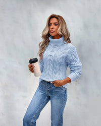 Women's Cable Knit Turtleneck Sweater Cosy Long Sleeve Pullover