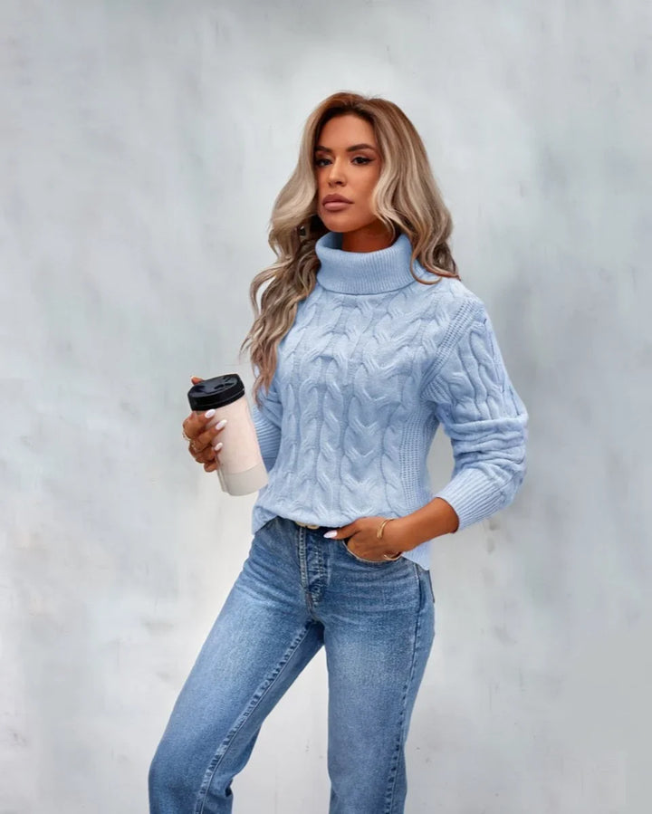 Women's Cable Knit Turtleneck Sweater Cosy Long Sleeve Pullover