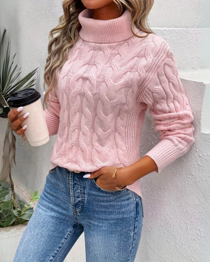 Women's Cable Knit Turtleneck Sweater Cosy Long Sleeve Pullover