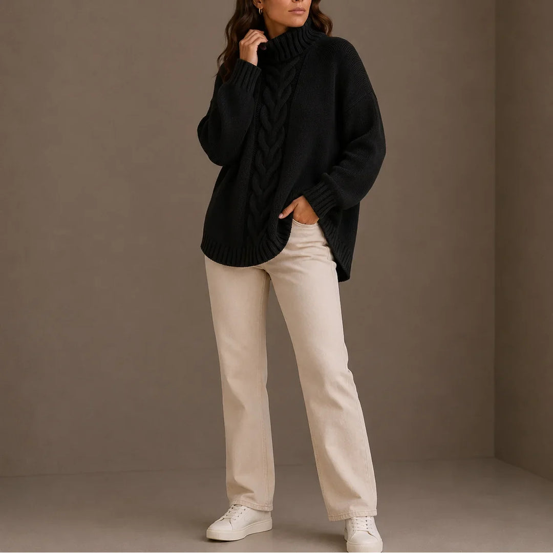 Women's Knitted Cable Knit Oversized Turtleneck Jumper