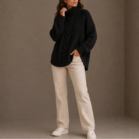 Women's Knitted Cable Knit Oversized Turtleneck Jumper
