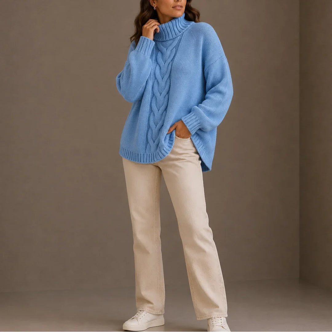 Women's Knitted Cable Knit Oversized Turtleneck Jumper