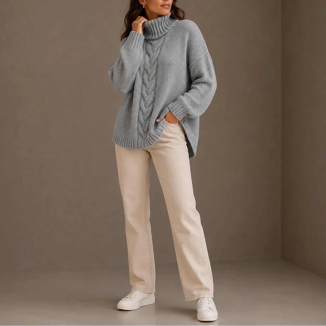 Women's Knitted Cable Knit Oversized Turtleneck Jumper