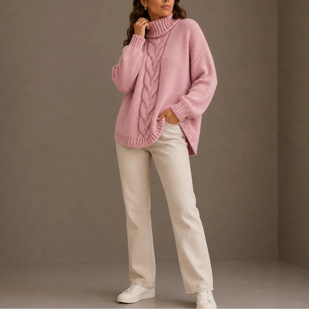 Women's Knitted Cable Knit Oversized Turtleneck Jumper