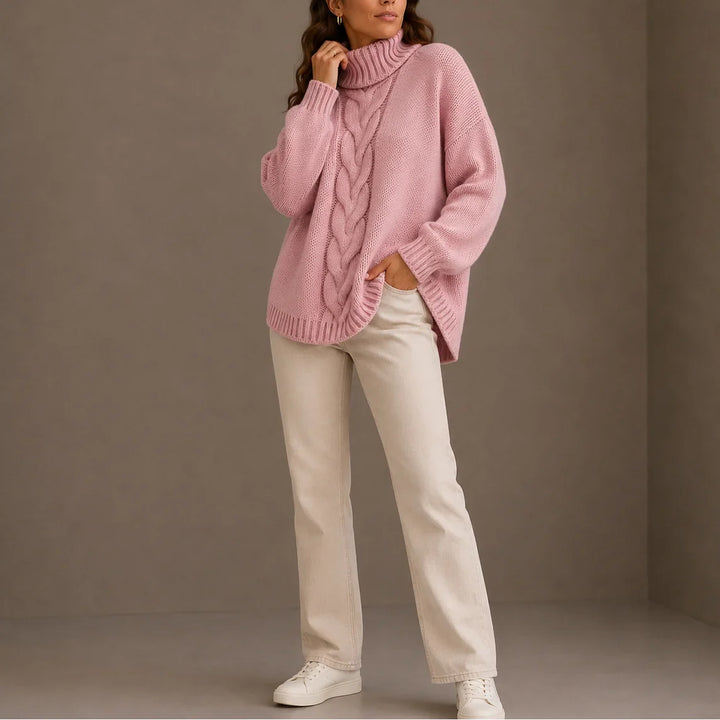 Women's Knitted Cable Knit Oversized Turtleneck Jumper