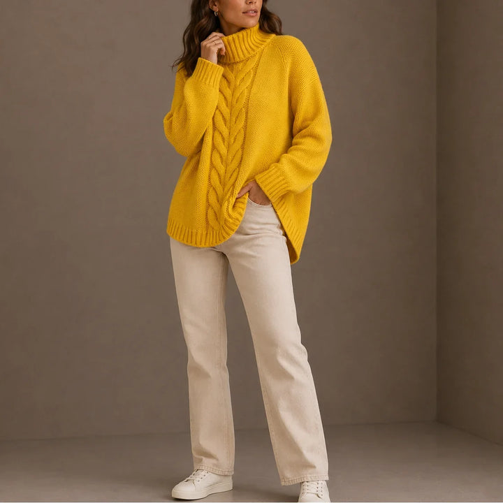 Women's Knitted Cable Knit Oversized Turtleneck Jumper