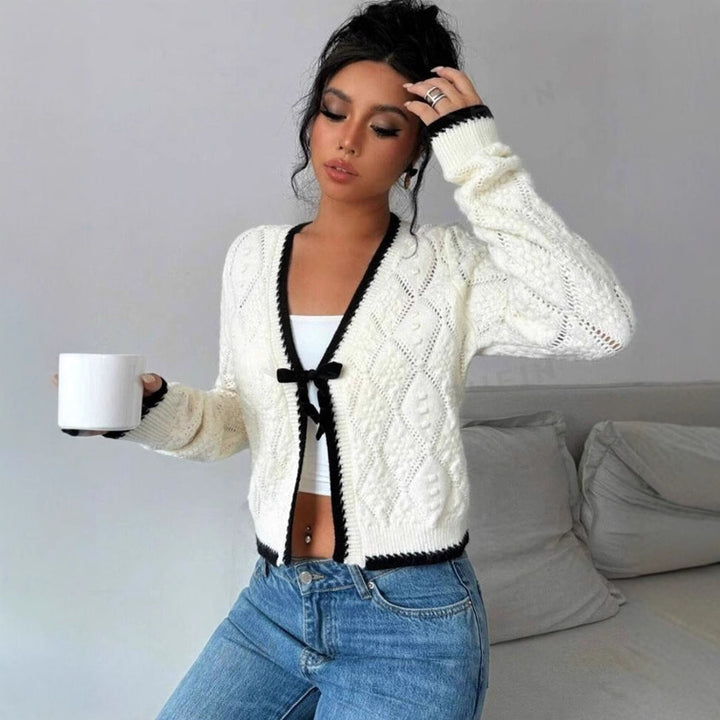 Women's Cardigan – Cropped Pointelle Knit