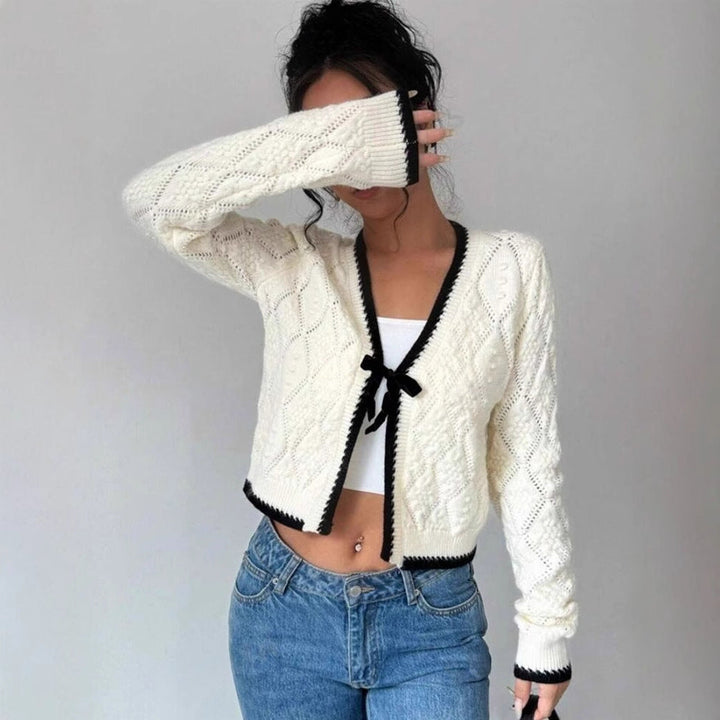 Women's Cardigan – Cropped Pointelle Knit