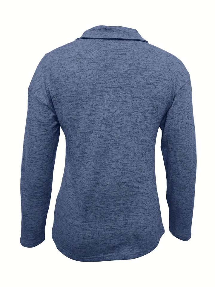 Women's Casual Long-Sleeve Pullover Knit Sweater – Half-Zip Collar