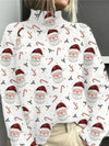 Women's Christmas Santa Print Knit Sweater – Mock-Neck Collar