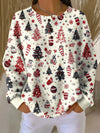 Women's Christmas Tree Print Waffle Knit Sweater – Long Sleeve Button Placket
