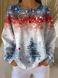 Women's Christmas Waffle Texture Knit Sweater – A Henley Button Neckline