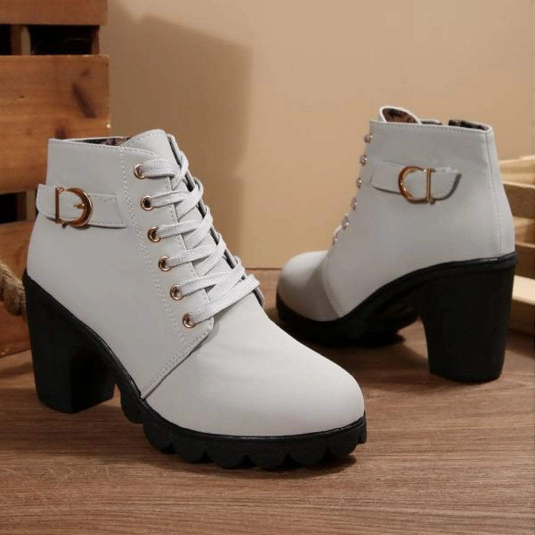 Women's Chunky Ankle Boots – Lace-Up Front And Buckle Side Detail