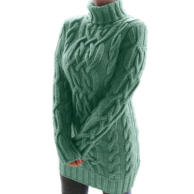 Women's Knitted Dress – Cable Knit Turtleneck