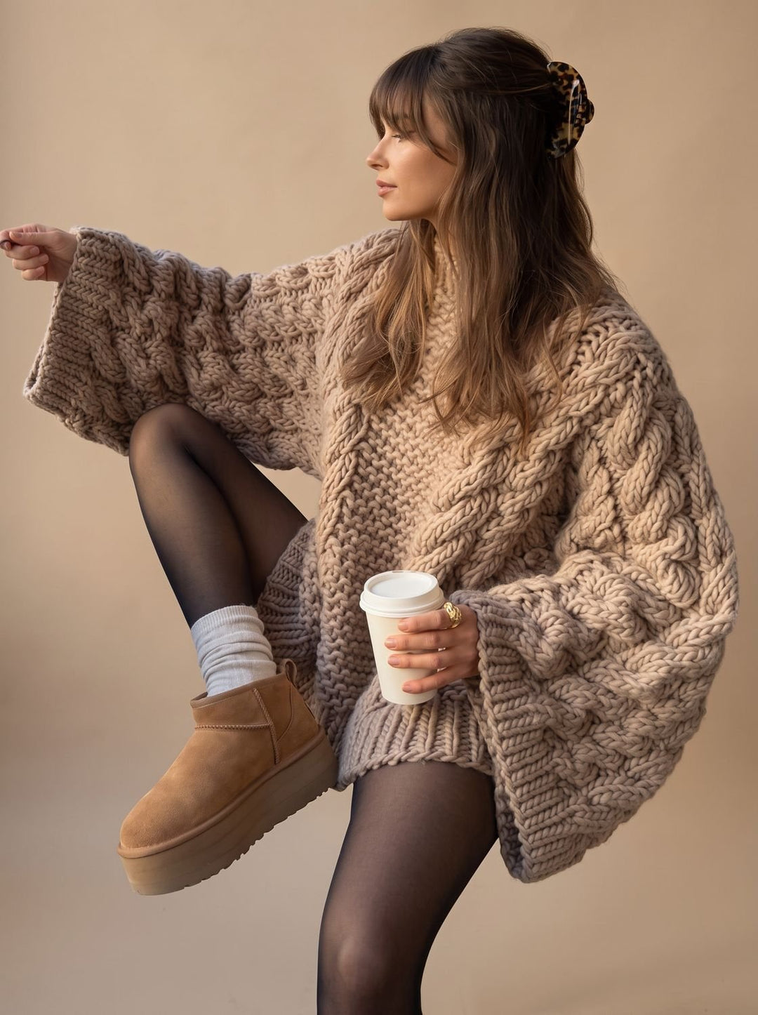 Women's Jumper – Chunky Cable Knit Oversized Dropped-Shoulder