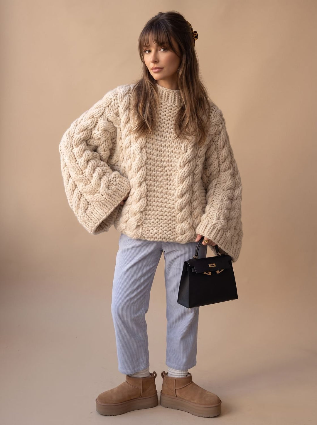 Women's Jumper – Chunky Cable Knit Oversized Dropped-Shoulder