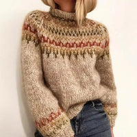 Women's Chunky-Knit Fair-Isle Patterned Jumper – Turtleneck And Long Sleeves