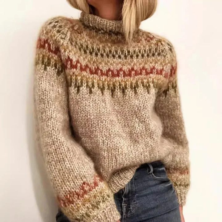 Women's Chunky-Knit Fair-Isle Patterned Jumper – Turtleneck And Long Sleeves