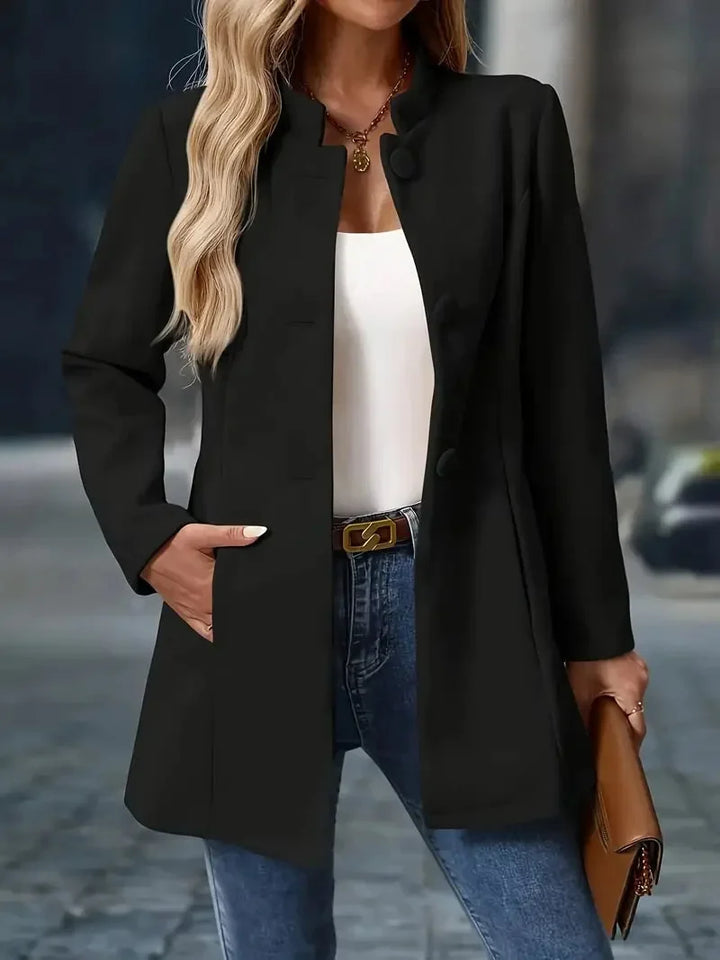 Women's Button-Front Collarless Tailored Blazer Puffer Jacket