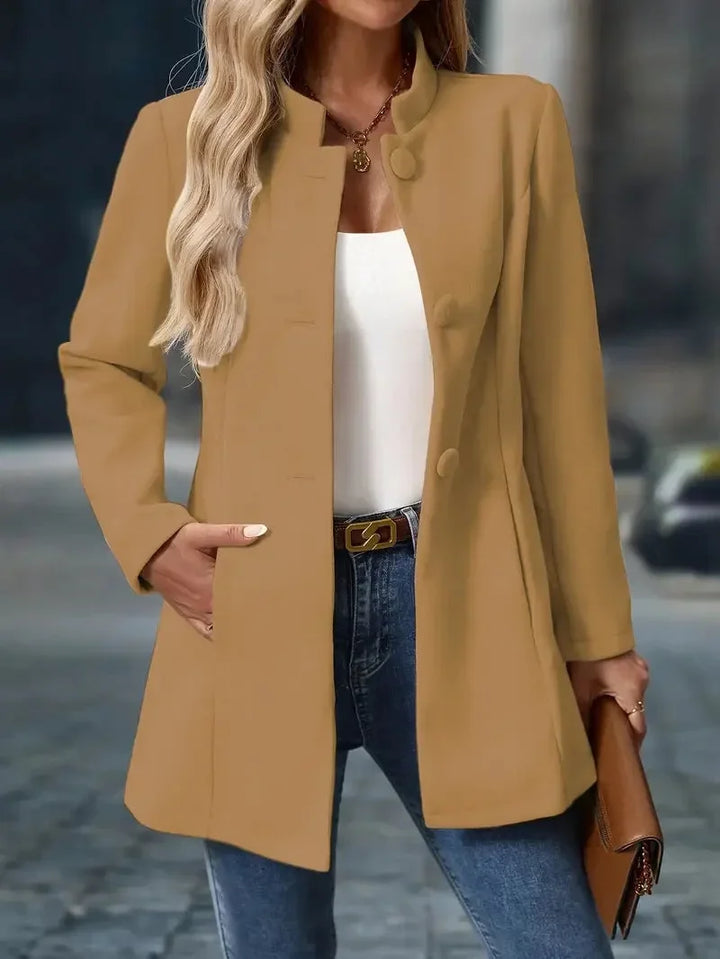 Women's Button-Front Collarless Tailored Blazer Puffer Jacket