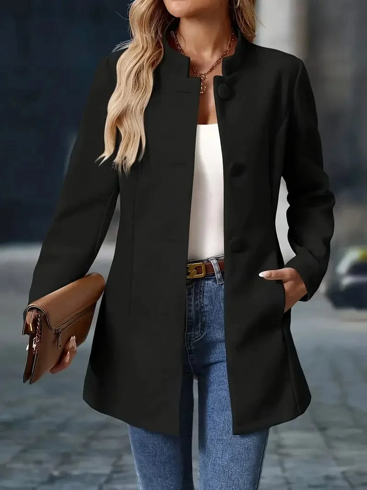 Women's Button-Front Collarless Tailored Blazer Puffer Jacket