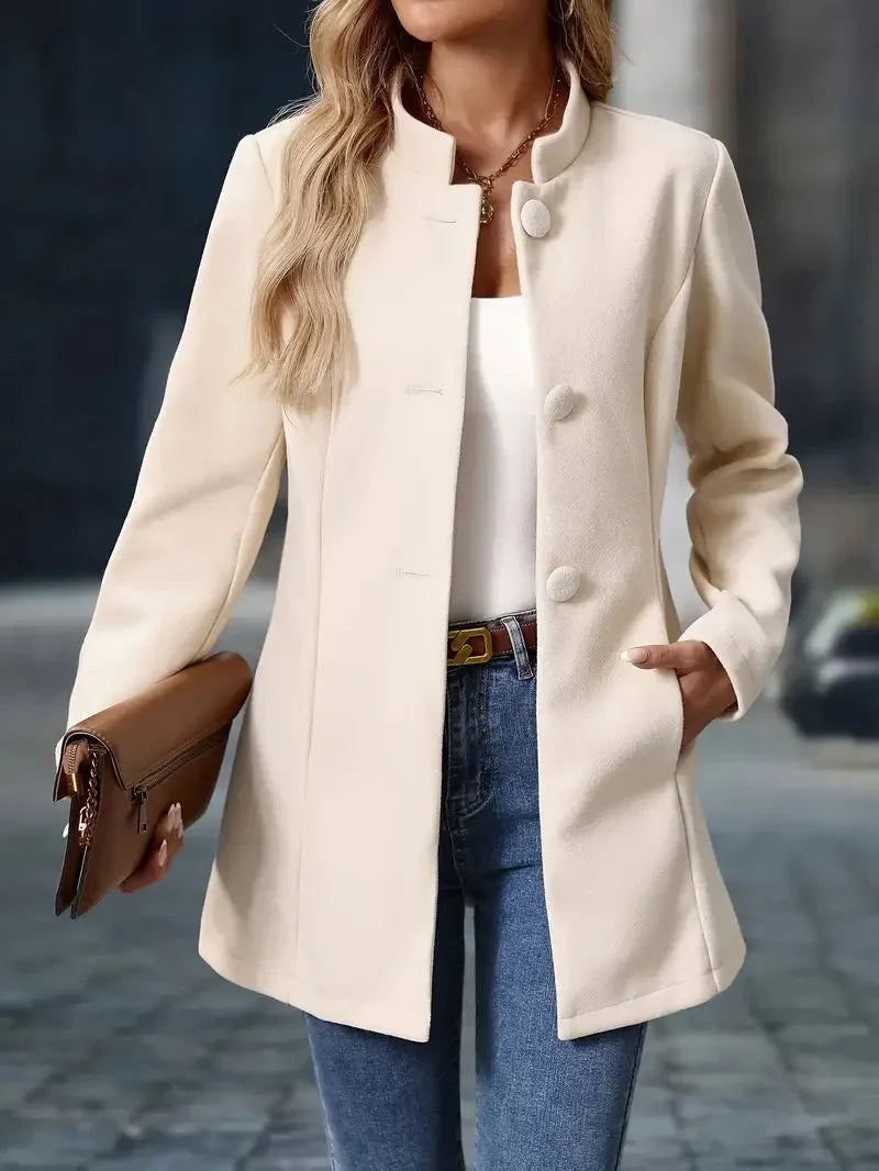 Women's Button-Front Collarless Tailored Blazer Puffer Jacket