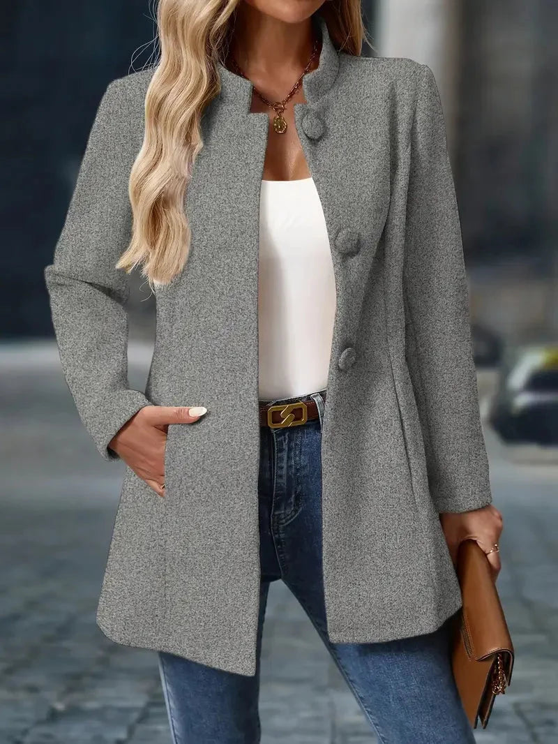 Women's Button-Front Collarless Tailored Blazer Puffer Jacket