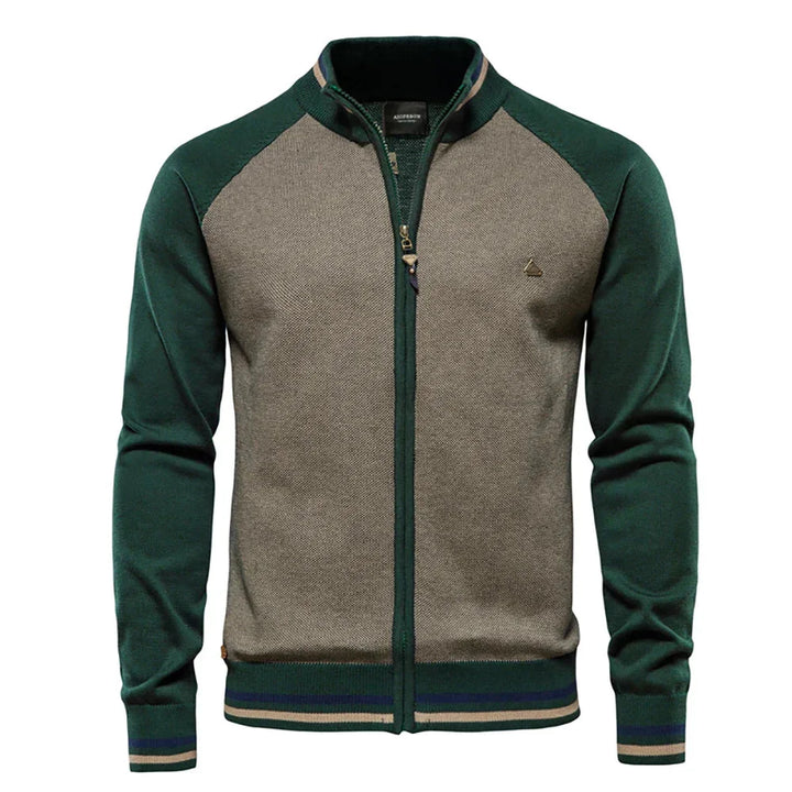 Women's Color-Block Knit Raglan-Sleeve Sweater – Full-Zip Stand-Collar
