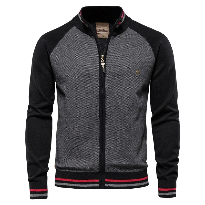 Women's Color-Block Knit Raglan-Sleeve Sweater – Full-Zip Stand-Collar