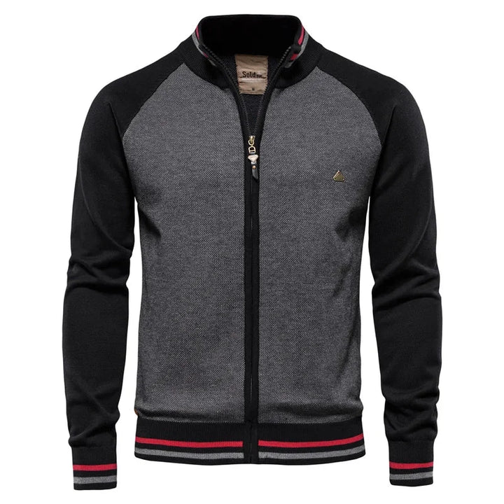 Women's Color-Block Knit Raglan-Sleeve Sweater – Full-Zip Stand-Collar