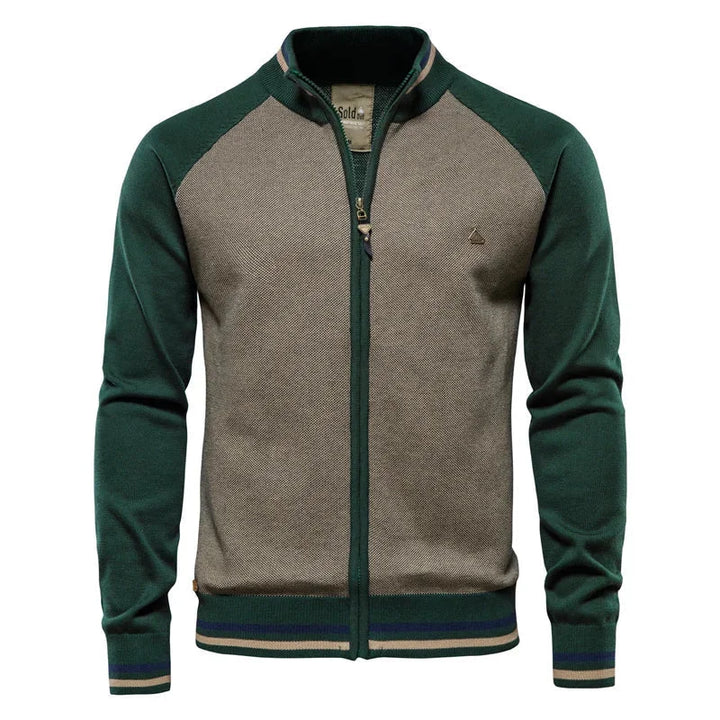 Women's Color-Block Knit Raglan-Sleeve Sweater – Full-Zip Stand-Collar