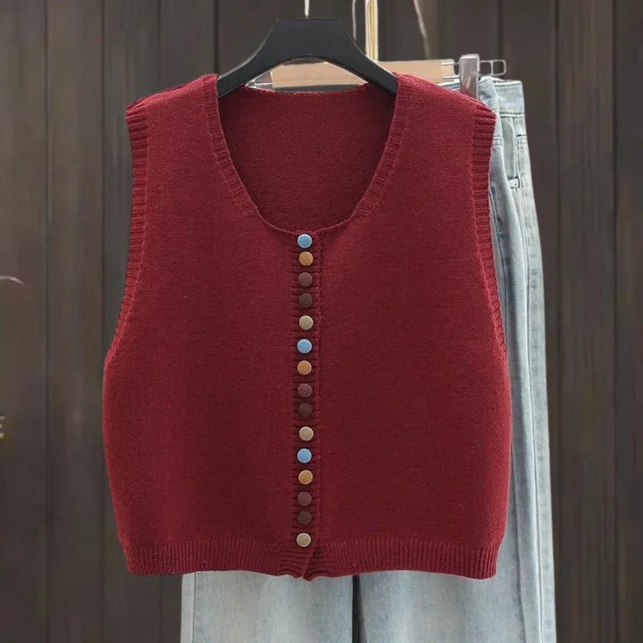 Women's Colorful Button Sleeveless Knit Sweater Vest