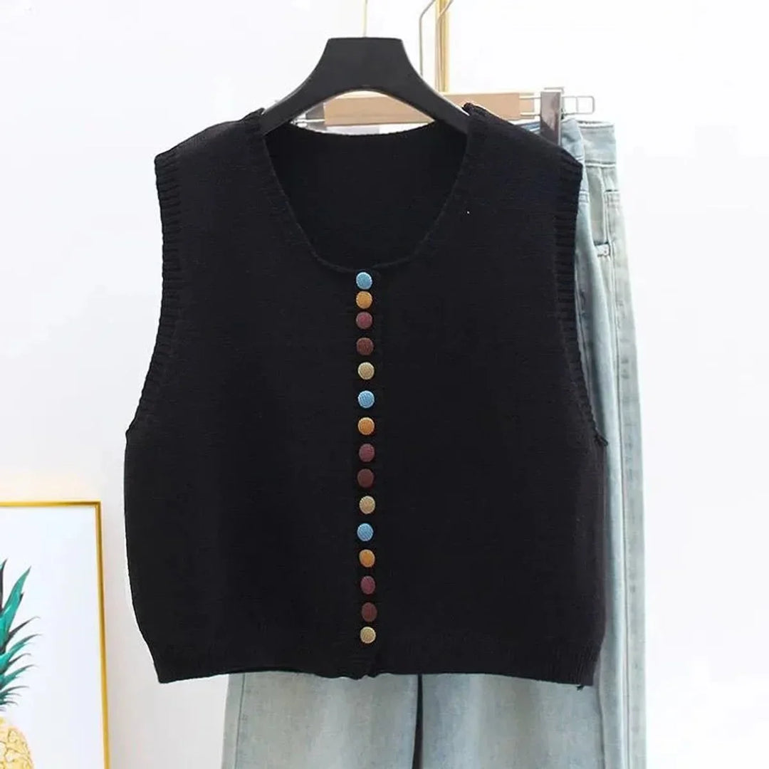 Women's Colorful Button Sleeveless Knit Sweater Vest