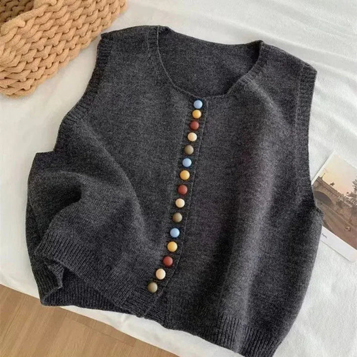 Women's Colorful Button Sleeveless Knit Sweater Vest