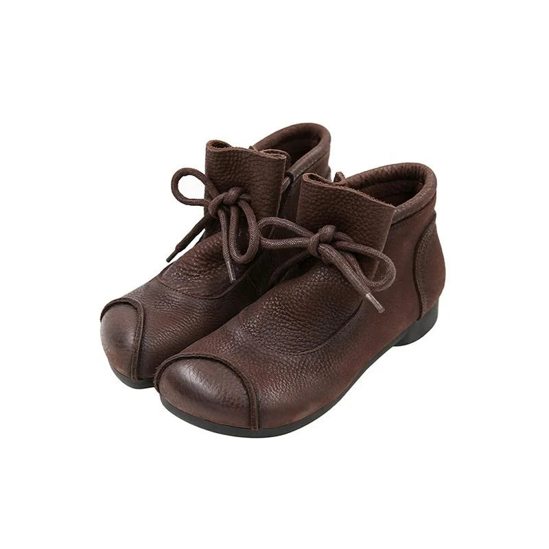 Women's Comfort Leather Ankle Boots – Fuzzy Lining And Lace-Up Closure
