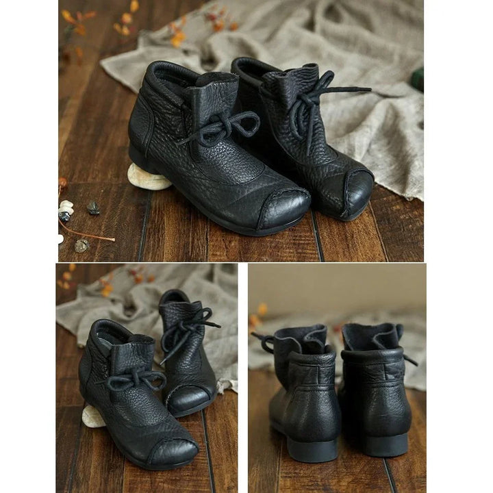 Women's Comfort Leather Ankle Boots – Fuzzy Lining And Lace-Up Closure