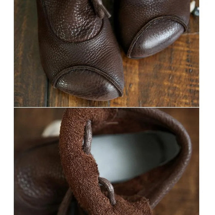 Women's Comfort Leather Ankle Boots – Fuzzy Lining And Lace-Up Closure