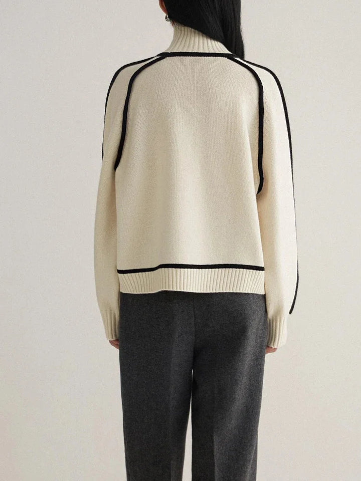 Women's Contrast-Trim Turtleneck Knit Sweater – Dropped Shoulders