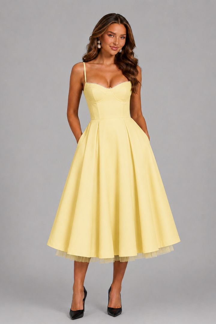 Women's Seraphina - Corset Spaghetti Strap Midi Wedding Guest Dress product image | Invictora.com