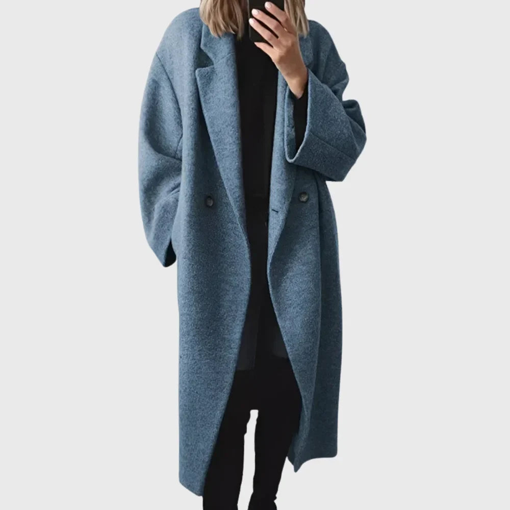 Women's Cosy Longline Oversized Wool-Blend Coat – Double-Breasted Closure
