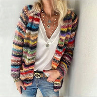 Women's Cosy Multicolor Knit Open-Front Cardigan Sweater – Long-Sleeve Loose-Fit