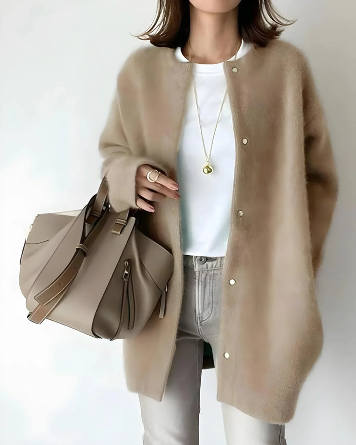 Women's Crew Neck Cardigan – Snap Button Closure