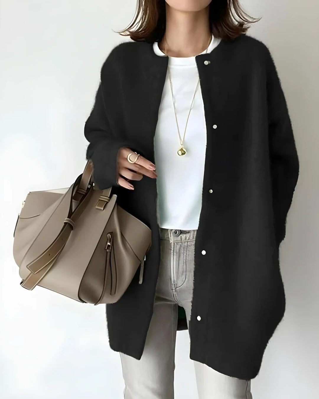 Women's Crew Neck Cardigan – Snap Button Closure